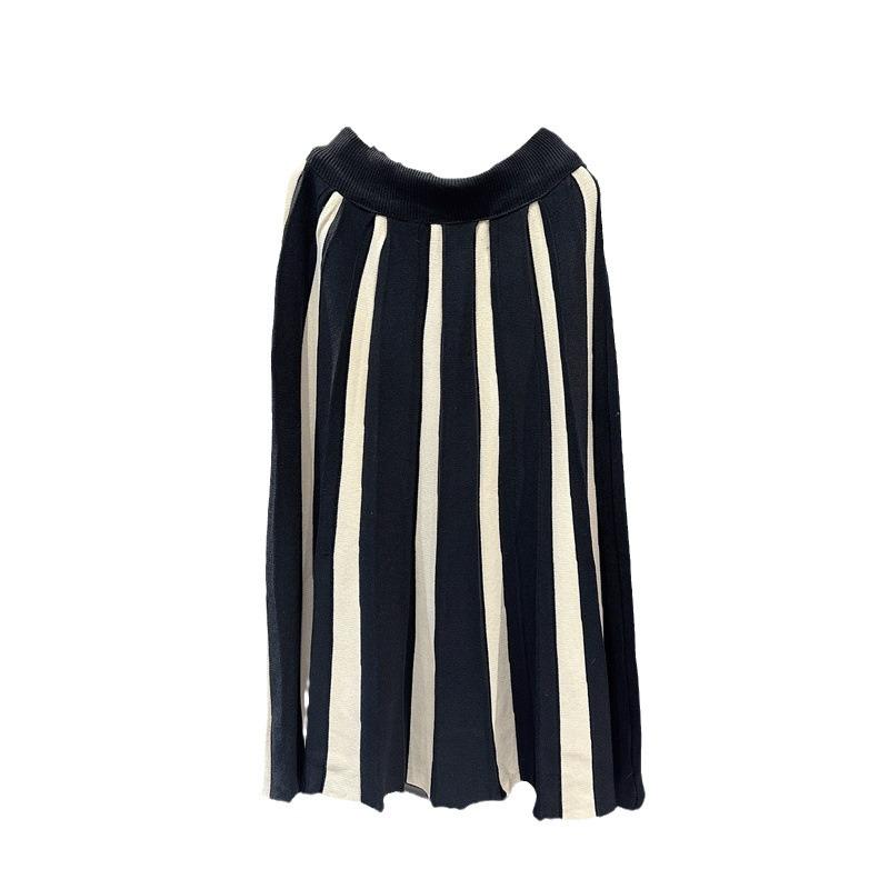 Colorful High-waisted Knitted Half-body Skirt Autumn and Winter Women's Skirt Color Blocking Loose Medium-length A-line Skirt