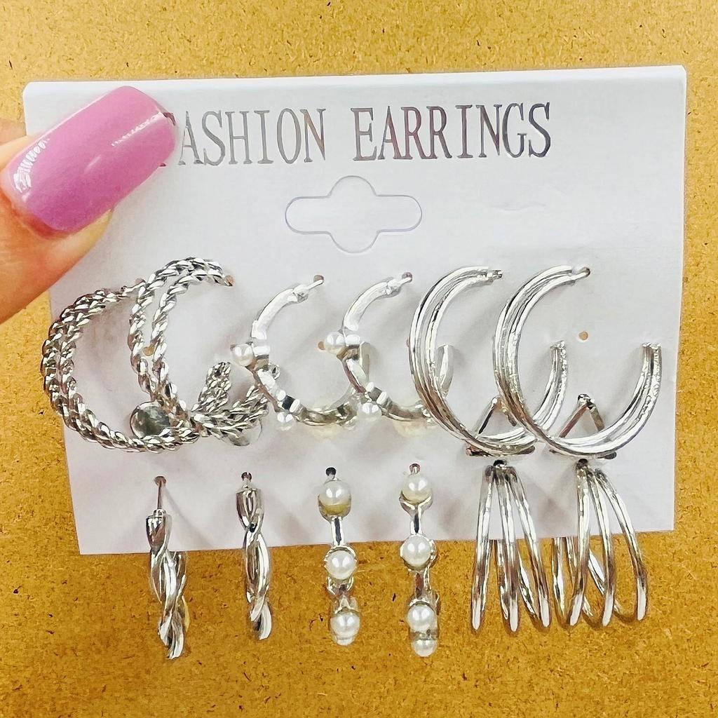 Gold-Pearl Punk Hoop Earrings Set for Women