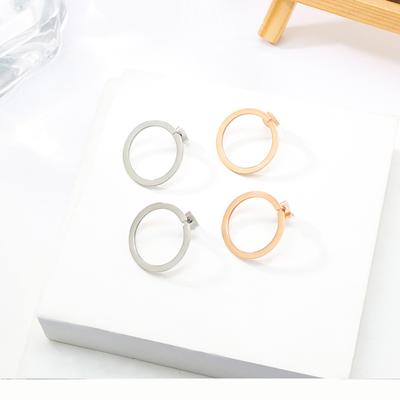 New Electroplated Stainless Steel Circle Earrings French Light Luxury Temperament Earrings Fashionable Geometric Earrings for Women