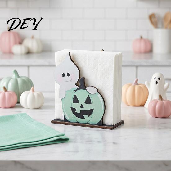 Halloween Party Table Setting Wooden Paper Towel Holder, Vertical Napkin Stand, Retro Dark Style Unique Spooky Souvenir for Home Freestanding