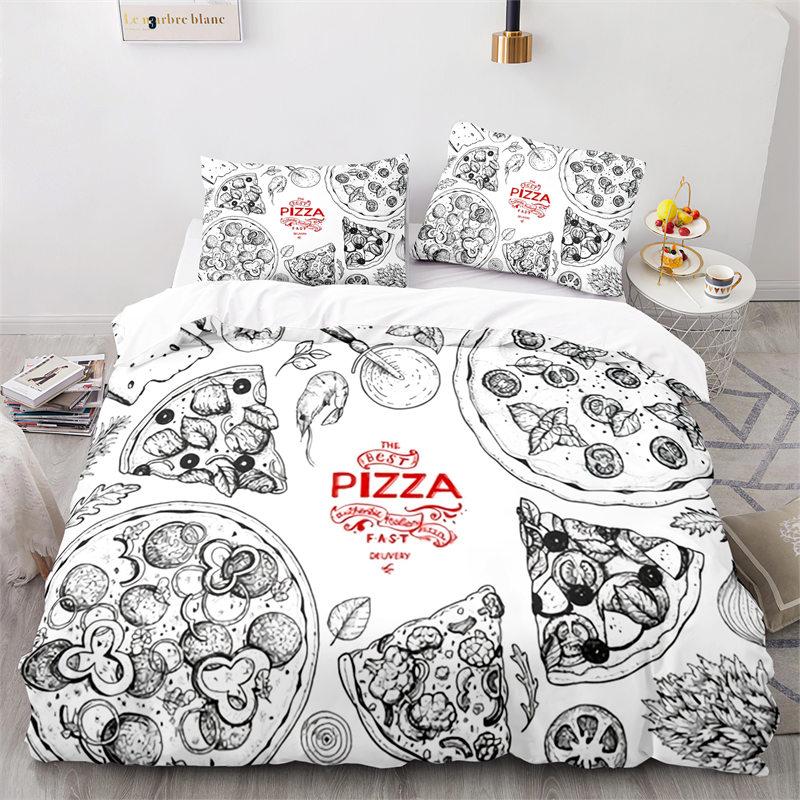 Kreativer Fast Food Bettbezug Pizza Hamburger Druck Bettdeckenbezug Mikrofaser Bettwäscheset King Queen für Kinder Teenagerzimmer Deko