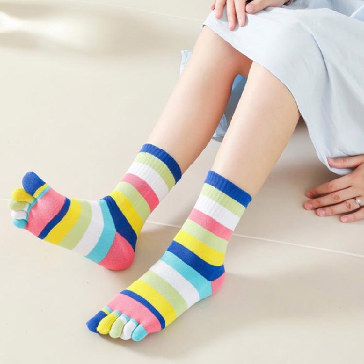 Calzini da Donna a Dita Calzini a Tubo Medio per Dita Calzini a Strisce Colorate per Bambine Calzini con Dita Separate per Corsa Atletica