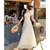 French Square Collar Dress Women's Summer Bubble Sleeves Close Waist and Look Thin Temperament Gentle Wind Long First Love Dress Versatile Long Dress