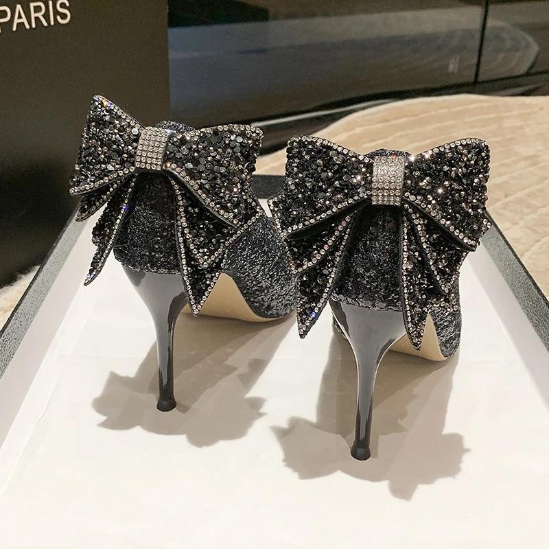 

Модная новая обувь для женщины серебристого цвета женская летняя обувь свадебная обувь невесты стразы острый носок супер высокий каблук zapatos mujer 34