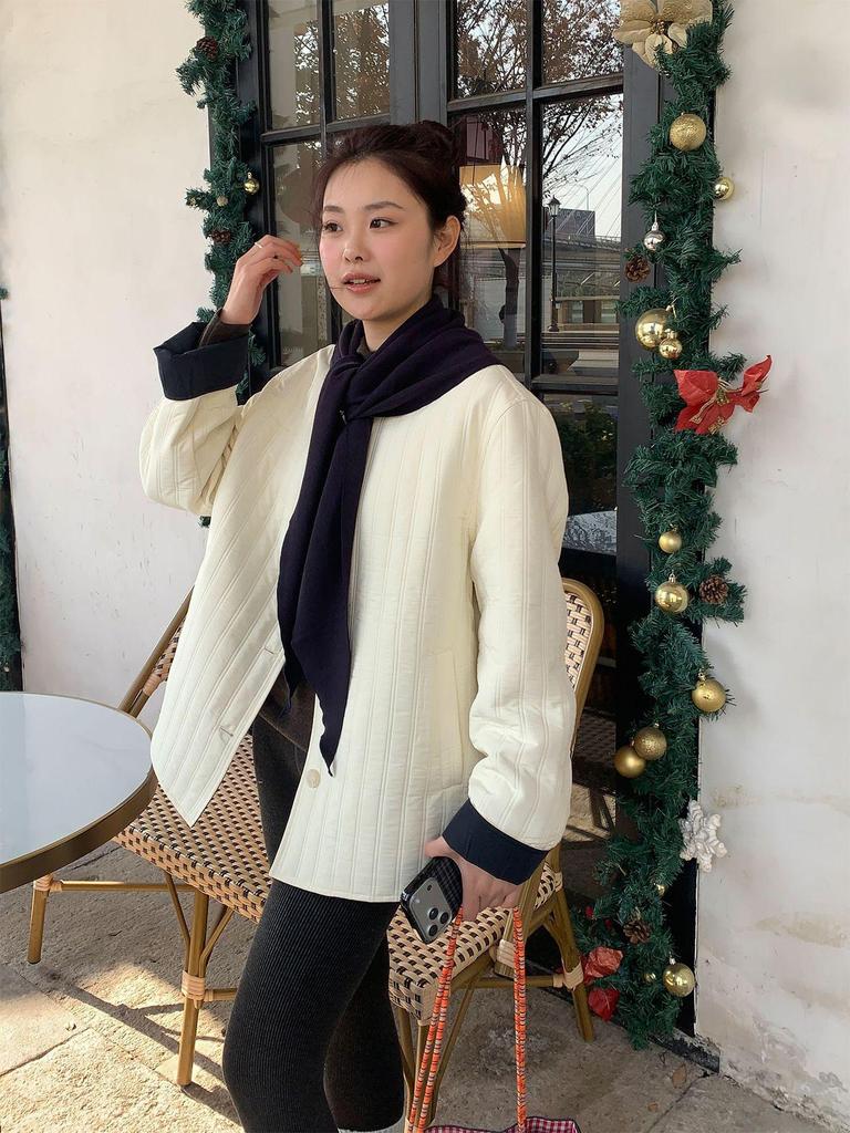 Plus Size Women's Round Neck Cotton Shawl Cardigan with Vertical and Bubble Stripes
