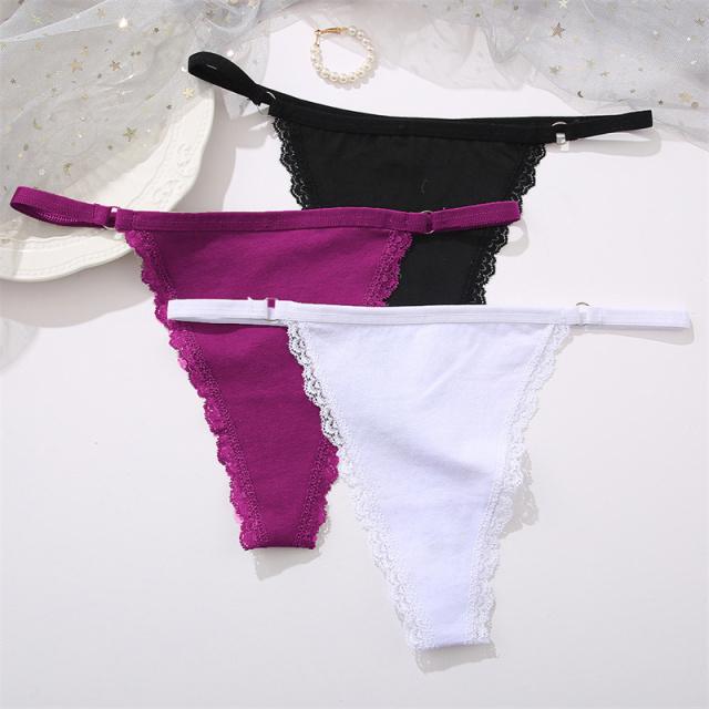 FINETOO 3Pcs/set Women's Cotton Thongs Lace Low Waist G-string Underwear S-L Ladies T-Back Underpants Girls Panties Lingerie New