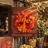 Vintage Style Harvest Party Decorations Fall Maple Leaf Pumpkin Wreath Artificial Berry Door Hanger Autumn Forest Scene Hanging Decor for Thanksgiving