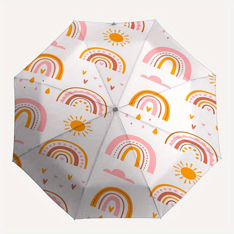 Rainbow,Sun Automatic Folding Umbrella 8 Ribs Lightweight Design, Durable Iron Frame, Compact and Portable, Ideal Birthday or Christmas Gi