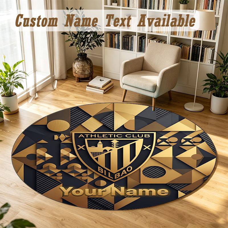 Round Rug Custom NameAthletic Bilbao Football Pattern Non Slip Carpet Home Floor Decor