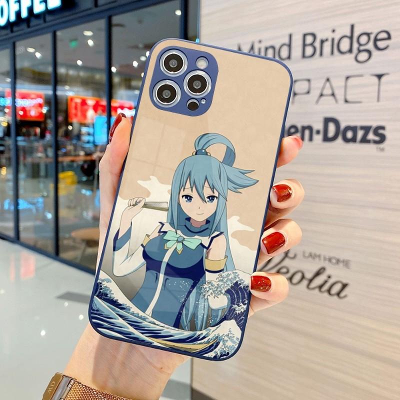 Cute Konosuba Anime Girl Phone Case For IPhone 14 13 12 11 Pro Max X XR XS 8 7 Plus Liquid Glass Color Phone Cover