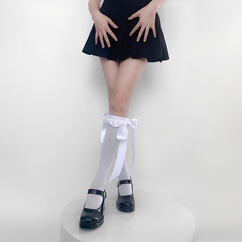 Sweet Girl Pure Desire Style Lace High Socks Bowknot Ribbon Long Knee Socks Stockings