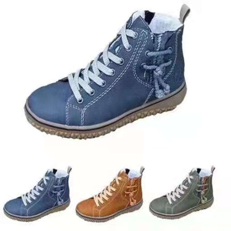 Зимние короткие зимние ботинки из искусственной кожи с меховым воротником для женщин — фото 5