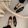 Fashion SUOJIALUN Women Flat Shoes Fashion Round Toe Shallow Slip On Ladies Soft Ladies Mary Jane Ballerinas Flat Heel Casual Ballet Sho