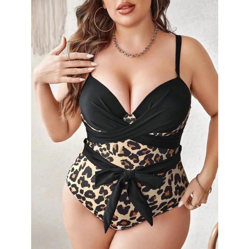 2025 Sexy Patchwork Strapped Plus Size Swimwear Women Push Up Large One Piece Swimsuit Backless Beach Big Bathing Suit