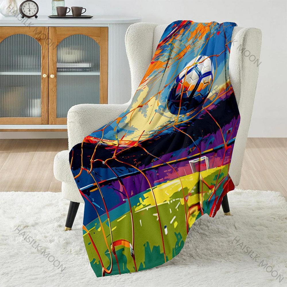 

Ink Painting Style Football and Goalpattern Blanket Flannel Material Soft Warm for All Seasons, Home Outdoor Camping Picnics RV 75x90cm