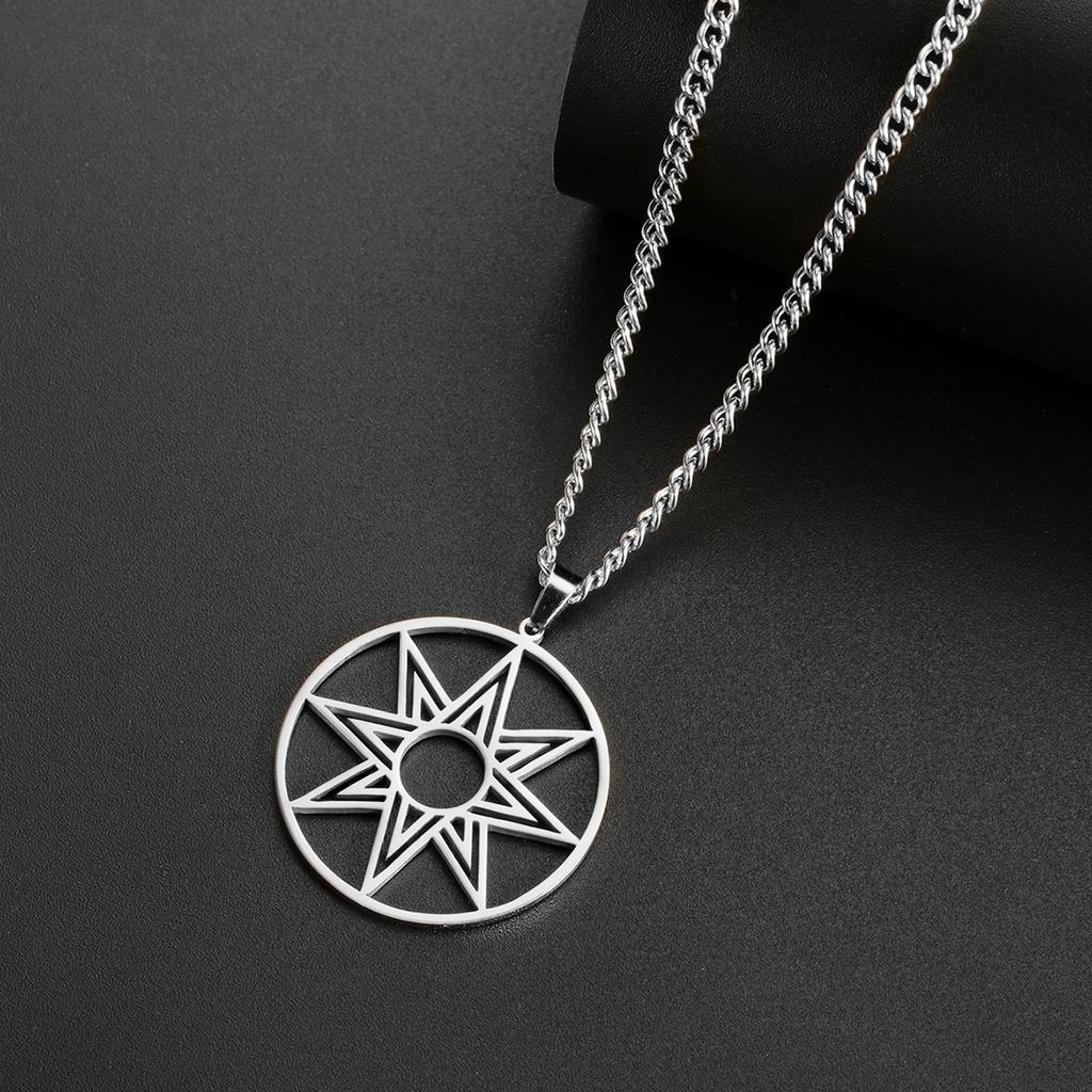 Large Octagram Necklace Stainless Steel 8 Point Star of Ishtar Innana Venus Charm Pendant Hellenic Jewelry