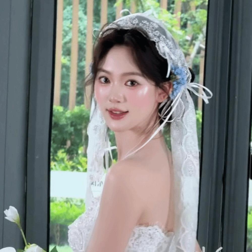 הינומה לחתונה רטרו בסגנון צרפתי רקומה לכלה כיסוי ראש לחתונה לכלה קשת תחרה סרט ראש ארוך