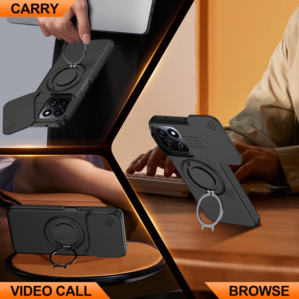 Sliding Camera Lens Cover Armor Phone Case For Honor 200 Smart 5G X7C Magnetic Metal Ring Stand TPU Plastic Shockproof Shell