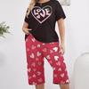 Summer Love Print Pajama Set: Short Sleeve Top & Seven-Point Pants, Plus Size