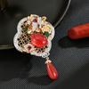 New Chinese Style Nanhong Ruyi Brooch Ice Red Egg Surface Diamond Fringed Pendant Corsage Pin Accessories Women