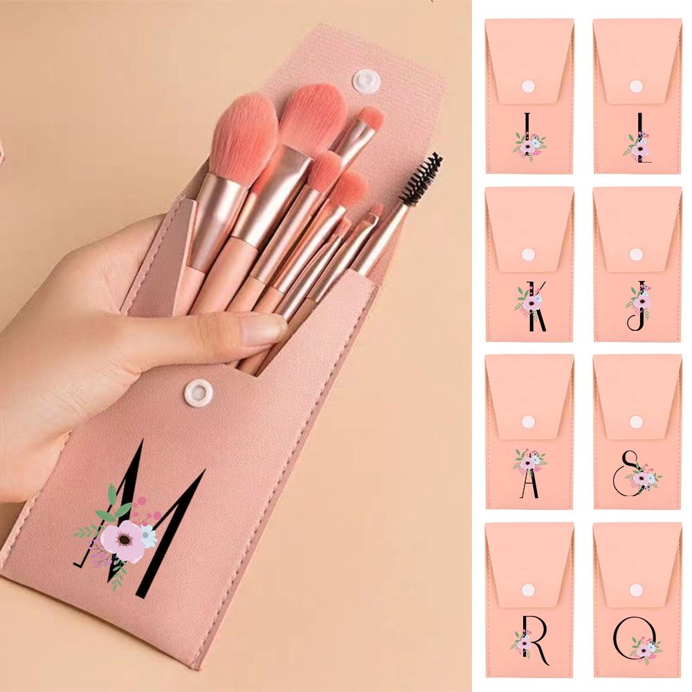 Pink Makeup Brushes Set Soft Synthetic Hair Portable Powder Eyeshadow Brushes For Daily Use Flower And Black Pattern