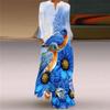 2024 Autumn European & American V-Neck Long-Sleeve Sexy Printed Maxi Dress