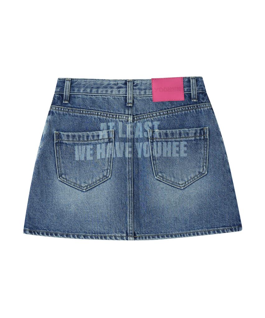 Yuhee Youhee Lettering Denim Mini Skirt Blue
