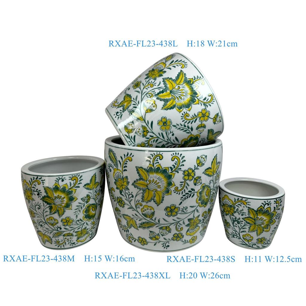 Blue and White Porcelain Chinese Ceramic Flower Pots - 4-Piece Set for Indoor and Outdoor Plants