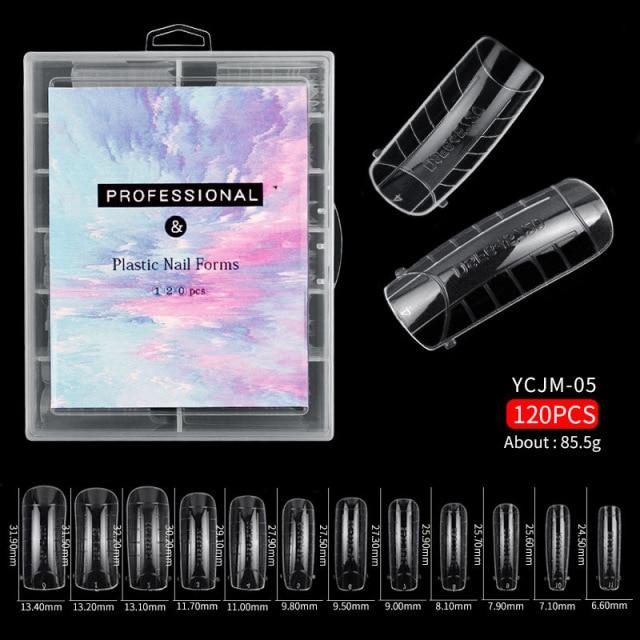 120pcs Kit Plastic Curve False Nails Art Dual Form French Tips Gel Extension Mode Acrylic Manicure Tool Accessories Sets