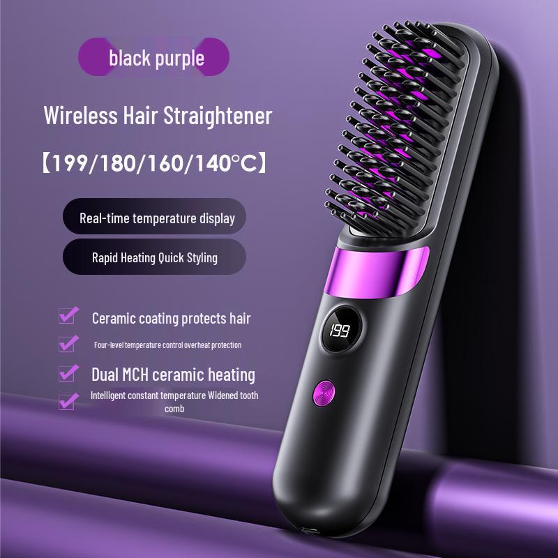 Wireless USB Charging Portable Straightening and Curling Comb for Home Use чёрный