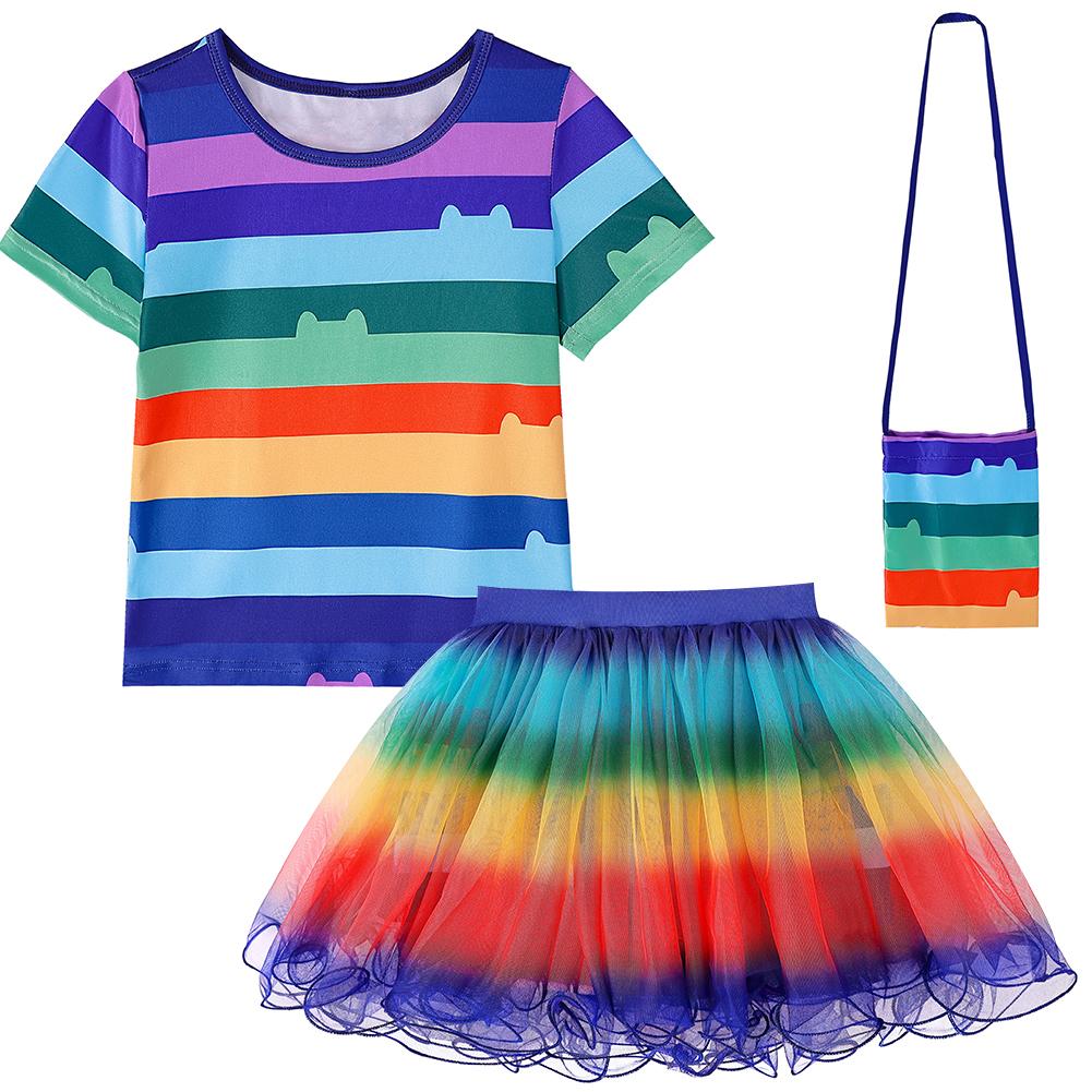 Gabby Dollhouse Cartone Animato Bambini Maglietta a Righe Bianche e Nere+Gonna+Borsa Set Bambini Carnevale Costumi Gabby Cats Feste 8 Anni