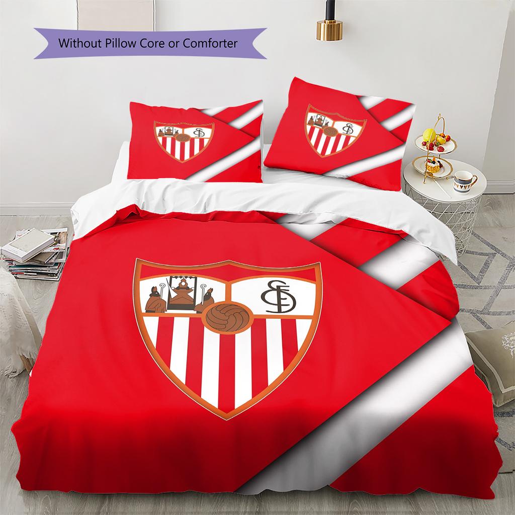 Sevilla FC Patrón Juego de Ropa de Cama Colcha Decoración del Hogar Regalo (1 funda nórdica + 2 fundas de almohada sin relleno.)