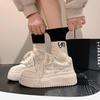 Women's White Leather Height-Boosting Sneakers, Thick-Soled Casual Bread Shoes, Versatile Spring 2025 Collection
