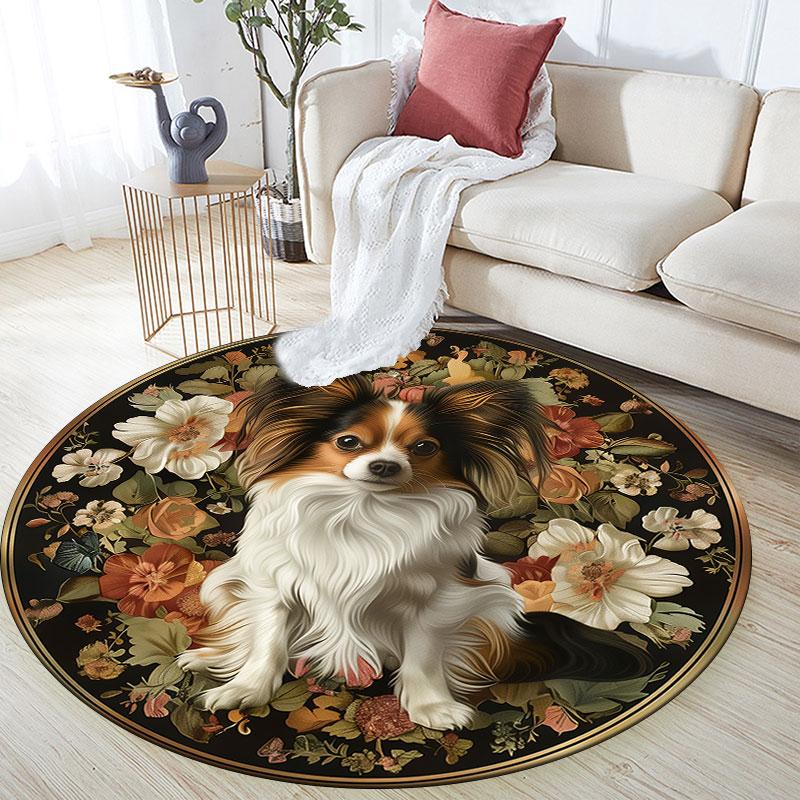 Butterfly Dog Pattern Round rug,Carpet Rug for Living Room Bedroom Playroom ,Non-slip Floor Mat,Holiday Gifts and Birthday Gifts.