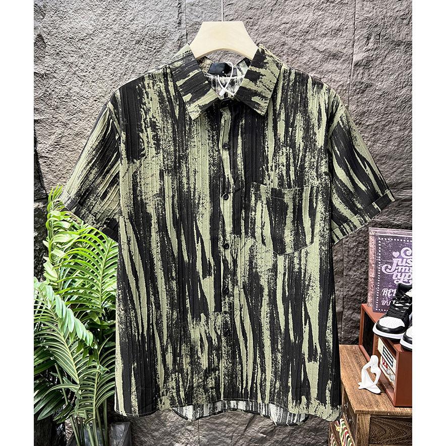 Niche Retro Ink Splash Design Short-sleeved Shirt Men