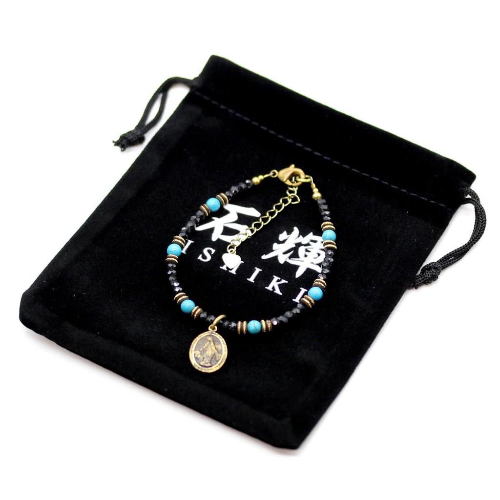 Maria medallion charm turquoise and black spinel pendant bracelet for men [Ishiki] [148nab]