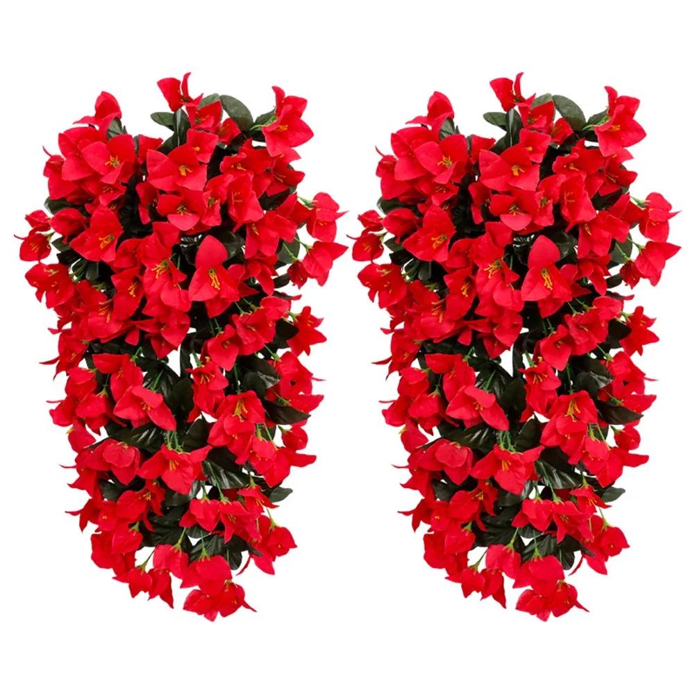 2pcs Artificial Hanging Bougainvillea Flowers, 55cm Silk Trailing Vines With Lifelike Petals And Leaves For Outdoor Balcony