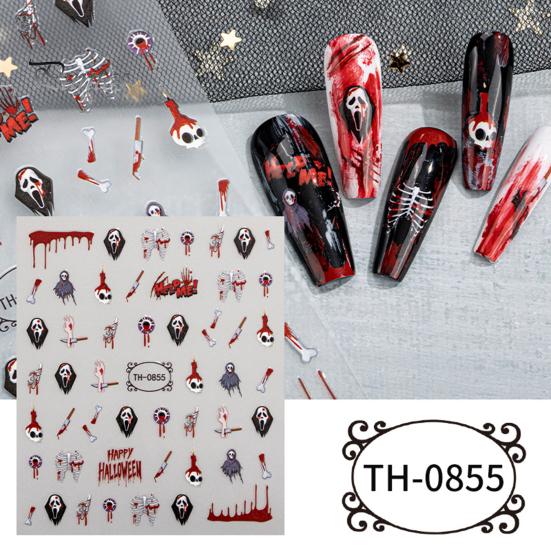 Easy to Apply Nail Decals 6 Sheets Halloween Stickers for Women, Pumpkin Ghost Bat Skull Design Manicure Decoration Decals, Art Accessories Home Salon