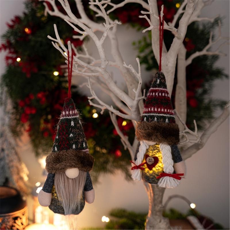 Illuminated Plush Dwarf Figure Christmas Tree Hanging Ornament Glowing Plush Dwarf Doll for Holiday Party Decoration
