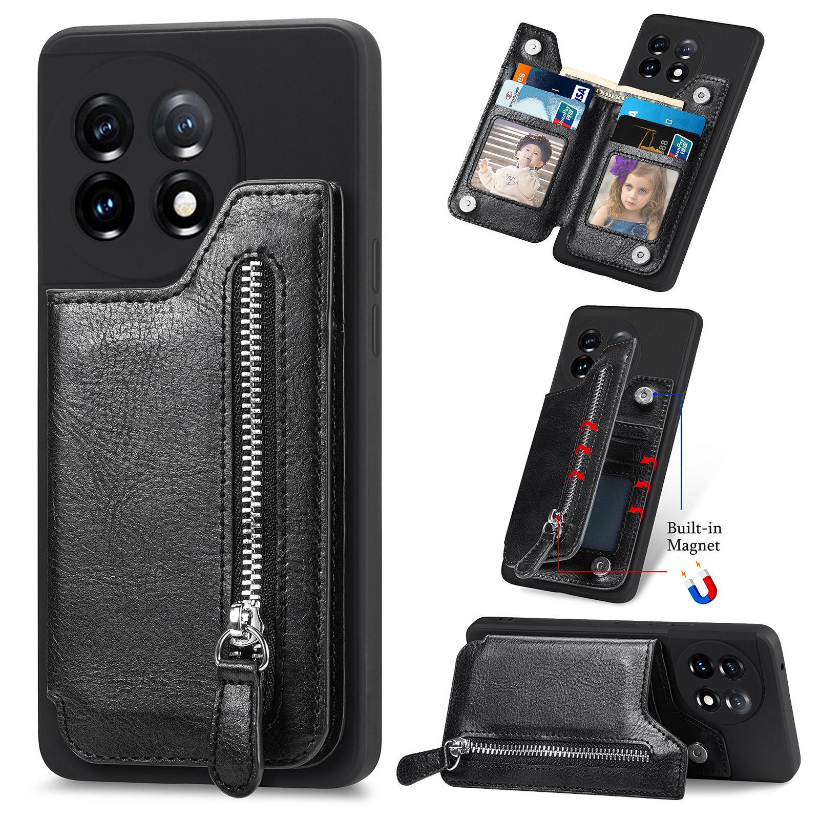 

Card Solt Zipper Pocket Case for Oneplus 11 10 Pro Leather Magnetic Wallet Phone Cover One plus 9 Ace2 9RT N20 5G N200 Bag Coque Oneplus 10Pro 5G чёрный