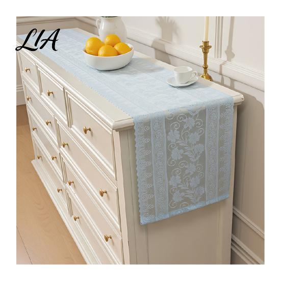 Sheer Fabric Entryway Runners Floral Lace Table Runner, Scalloped Edge Vintage Retro Hollow Out Tablecloths Farmhouse Cover for Dining Wedding