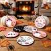 Kitchen Dining Accessories Halloween Wooden Coasters, Decorative Drink Heat Resistant Table Mats Decor for Coffee Mugs, Waterproof Party Home Holiday