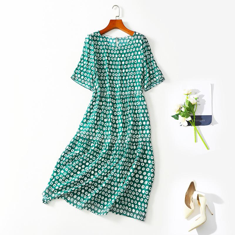 Mid-Length Silk Dress with Polka Dot Print