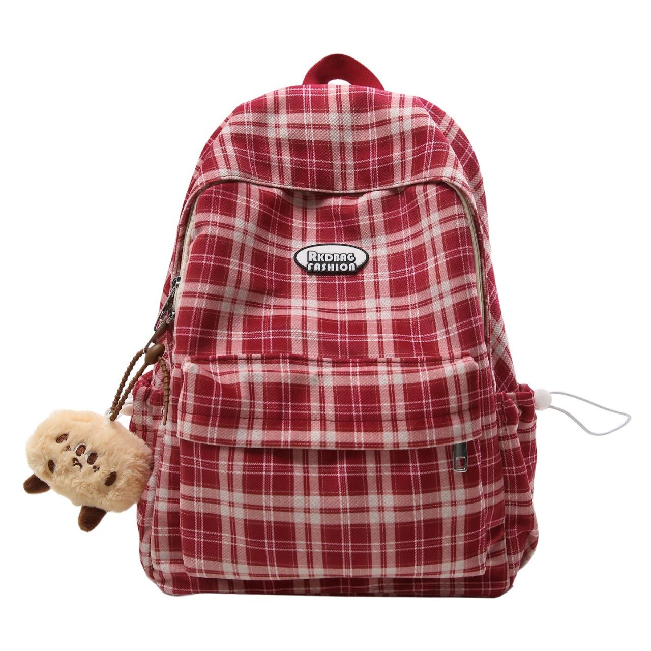 

New Plaid Texture Simple Backpack Large Capacity Versatile School Bag Fashi Causal and Commuting Travel Backpack for Women Men червоний