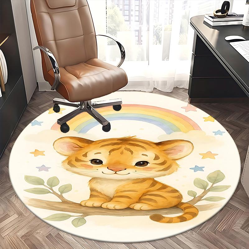 Rainbow Tiger Chair Mat - Round Carpet for Home Decor, Office, Living Room, Bedroom, Gift Idea0216b