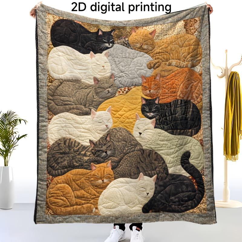 2D Digital Print Cat Flannel Blanket - Cute Creative, Warm Comfortable, Sofa/Bed/Office/Car/Camping, Seasonal Gift