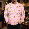 Men's Plus Size Loose Fit Casual Neck Long Sleeve T-Shirt with Christmas Print for Fall and Winter