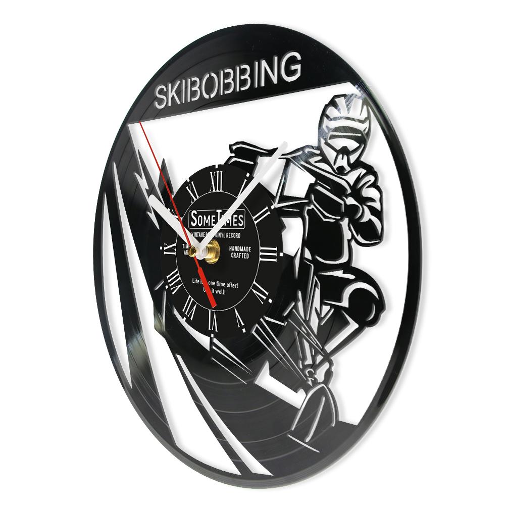 Skibobbing Custom Vinyl LP Record Wall Clock Man Cave Bedroom Snow Biking Decor Personalized Ski Bobbing Player Name Wall Watch