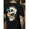 T-shirt Pesante 180gsm 100% Cotone - Stampa Grafica Teschio Tropicale, Vestibilità Regolare Casual & Sportiva, Maglietta Estiva per Attività all'Aperto, Traspirante