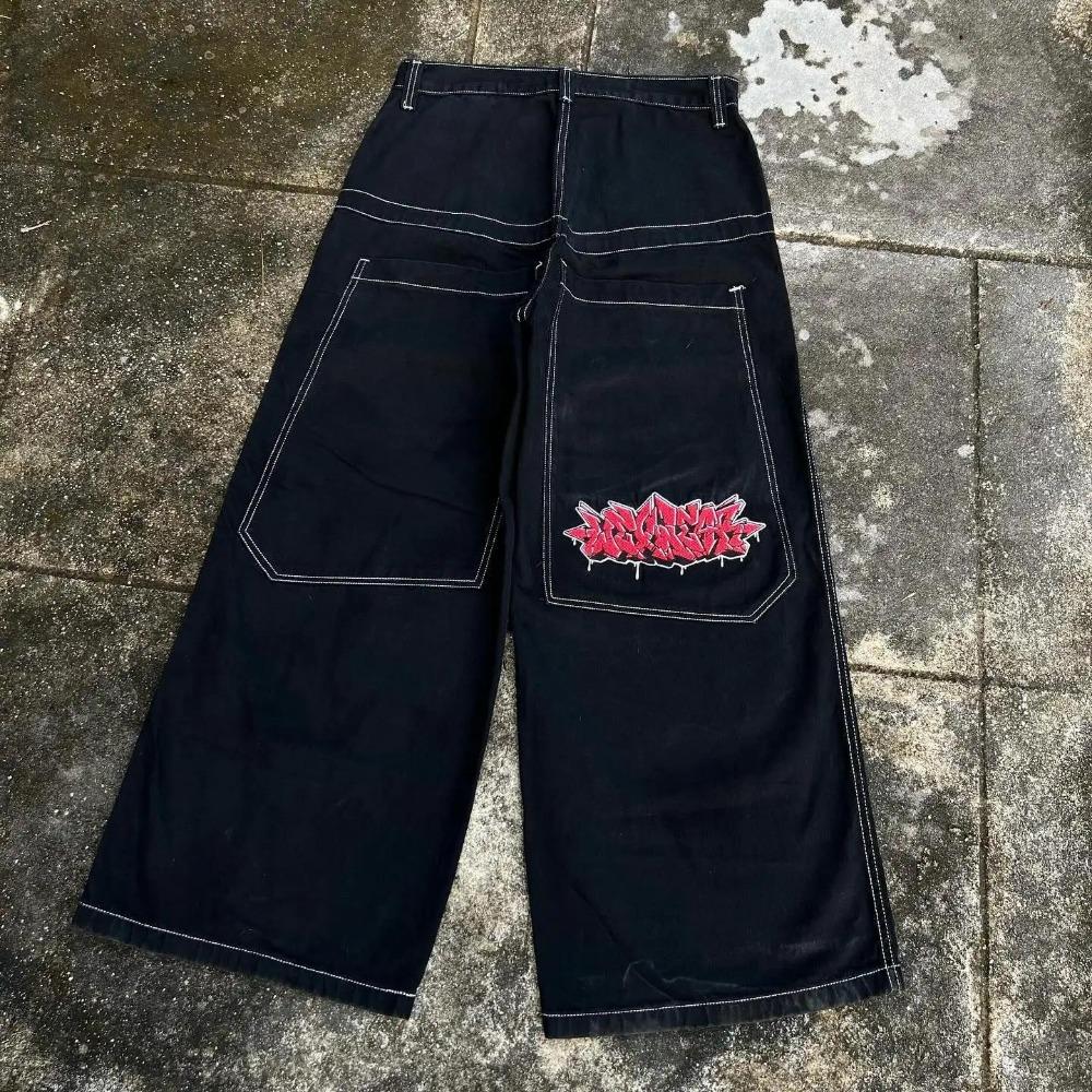 RogueWave Hip Hop Y2k Nuevo Color Wexwear Jeans Baggy Bordados Streetwear Jeans Hombre Mujer Cintura Alta Pantalón Ancho Harajuku Pantalones Negros